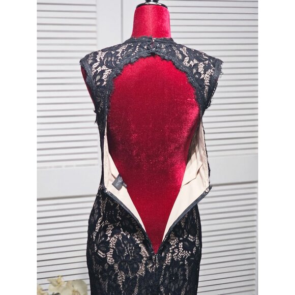 Betsy & Adam Black Lace Floral Nude Underlay Open Back Maxi Dress Size 4 2223 - Picture 15 of 16